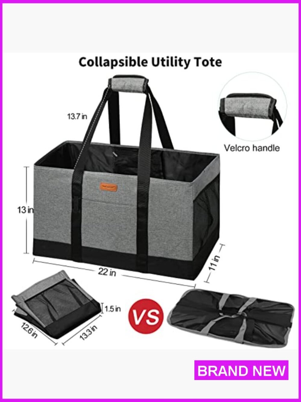 Extra Large Foldable Grocery Tote Bag with Handles - Reusable Shopping Tote for - Picture 3 of 7